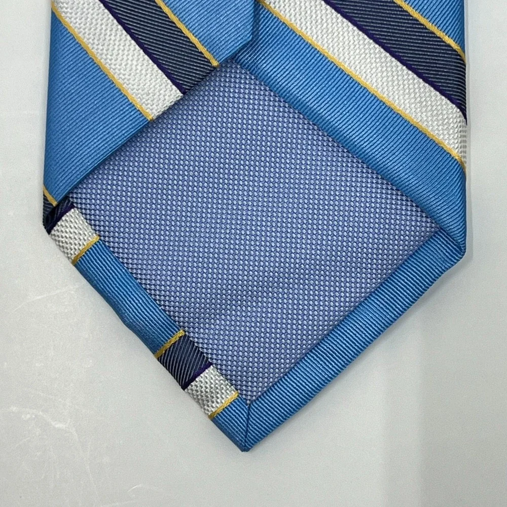 Tommy Hilfiger Men's 100% Silk Tie‎ Stripe Sky Blue/Purple/Yellow/White VTG NWT